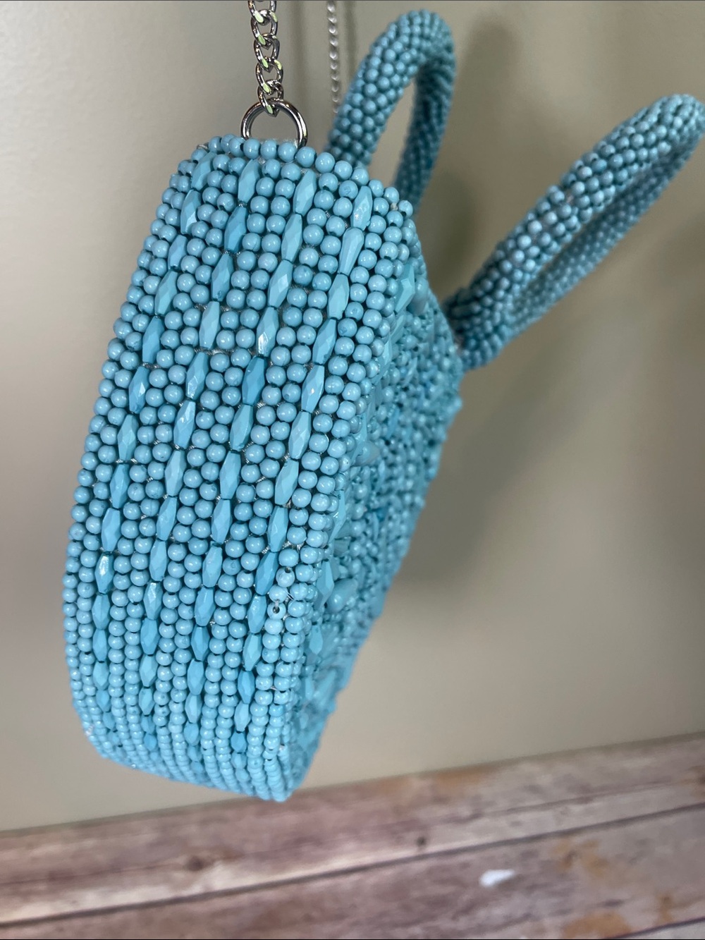 Handcrafted Turquoise Beaded Half-Moon Mini Bag - Picture 8 of 10